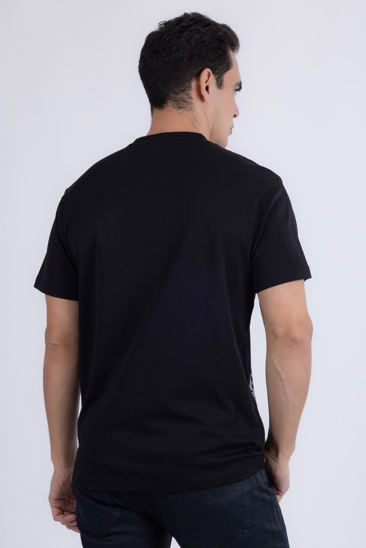 Barabas Men's Rooster Geometric Rhinestones Crew Neck Shirt 6TR05 Black