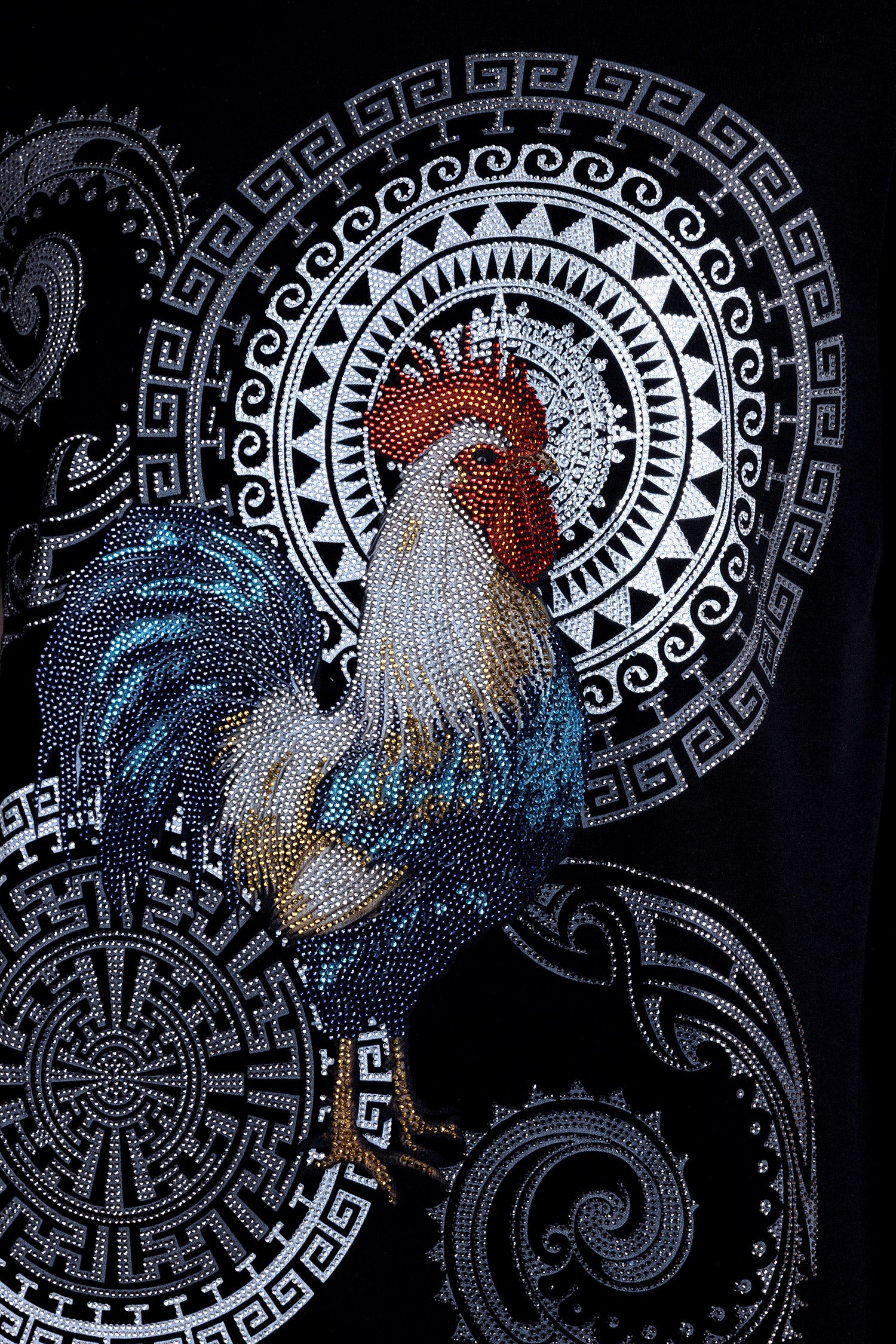 Barabas Men's Rooster Geometric Rhinestones Crew Neck Shirt 6TR05 Black
