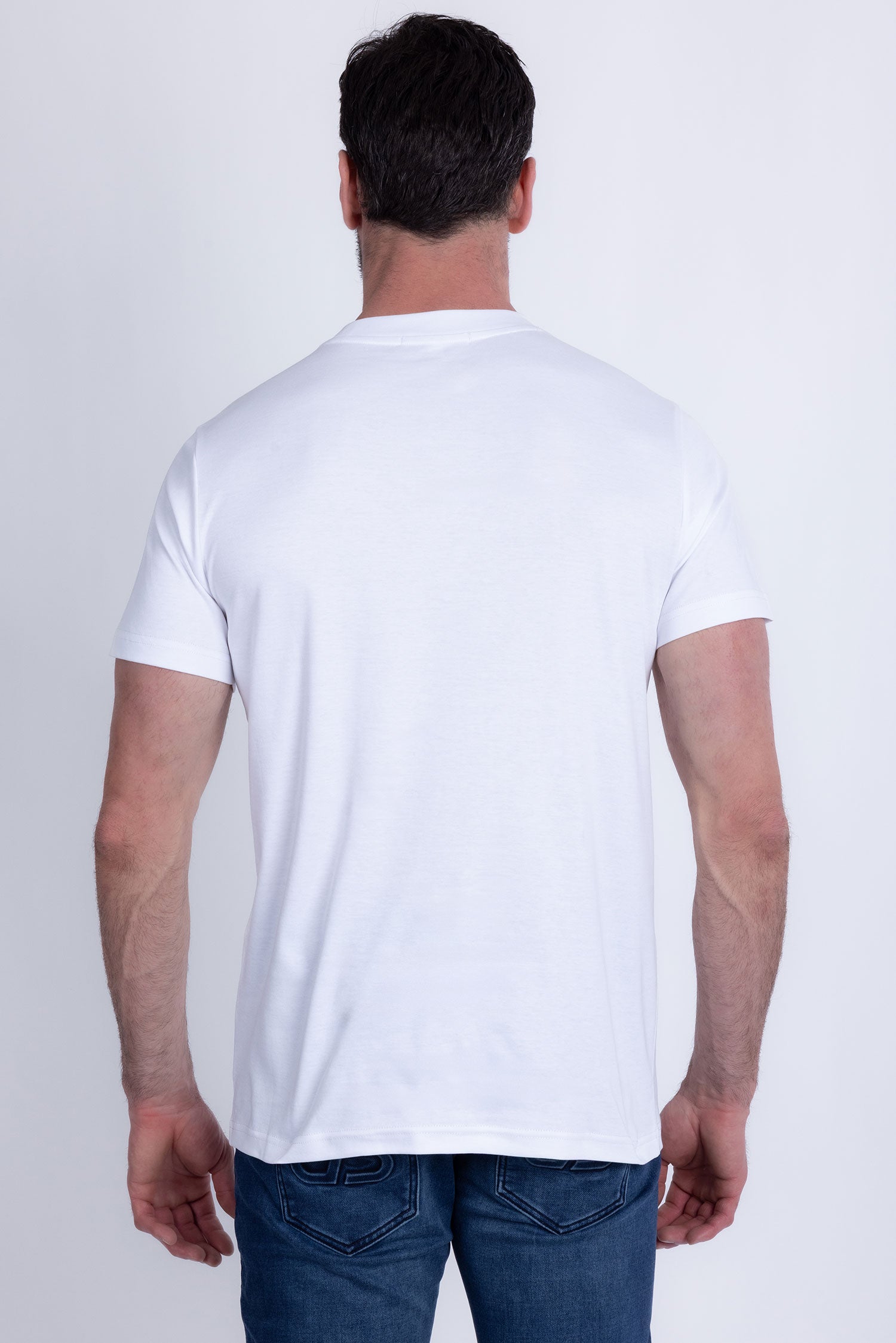 Barabas Men's Palm Beach Rhinestone Stretch Crew Neck T-Shirt 6TR07 White