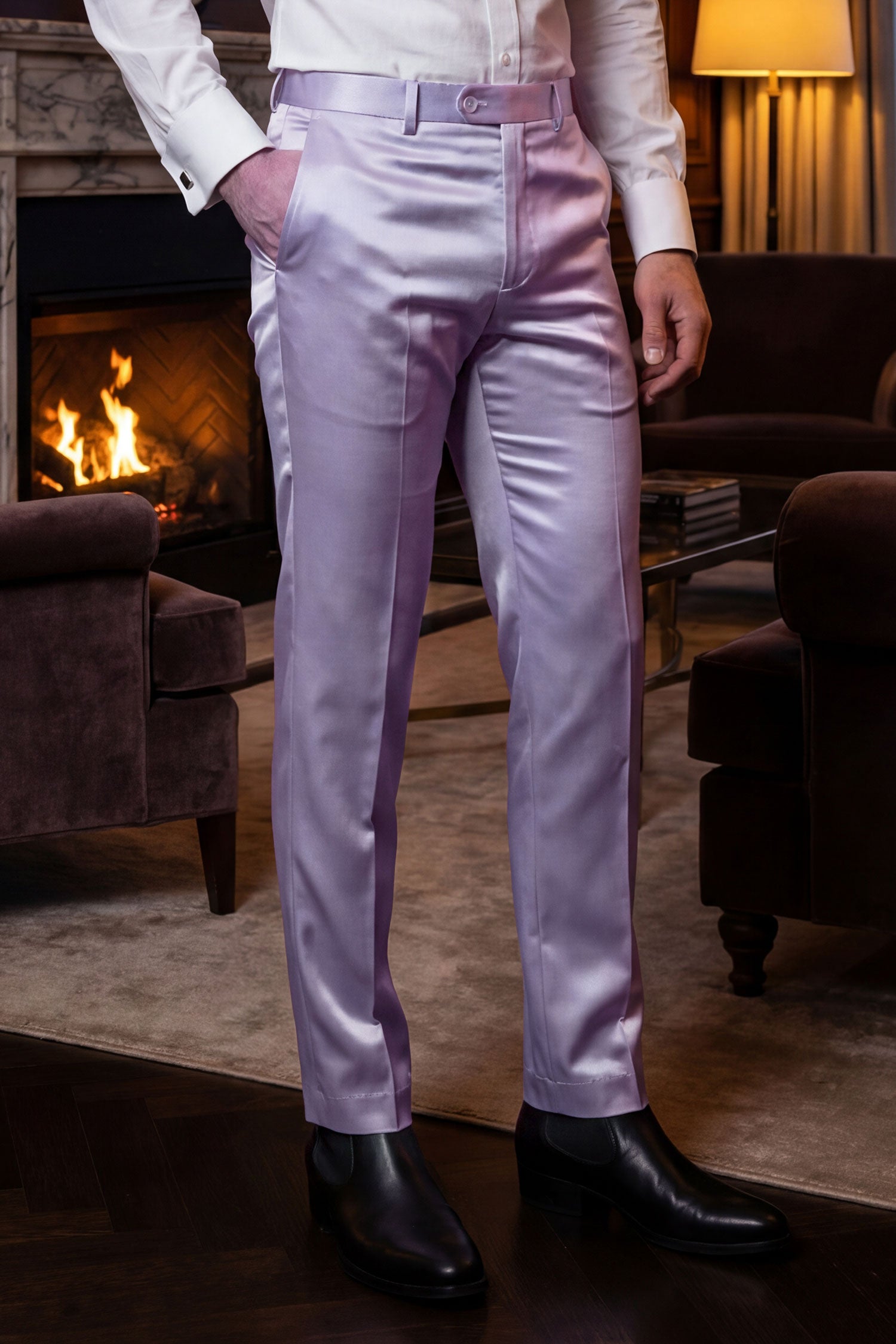 Barabas Men's Solid Color Shiny Dress Pants 6VP1010 Lavender