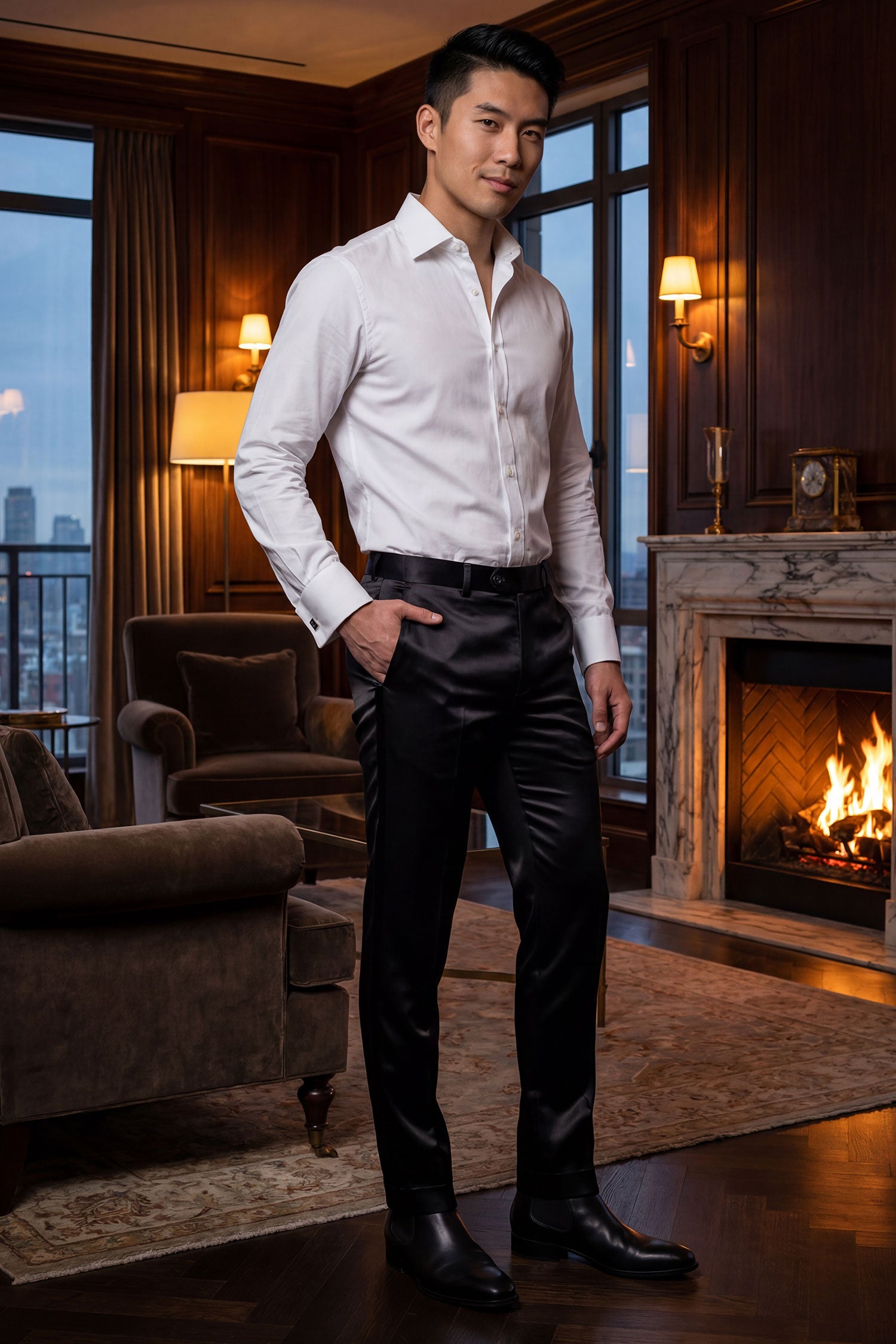 Barabas Men's Solid Color Shiny Dress Pants 6VP1010 Black