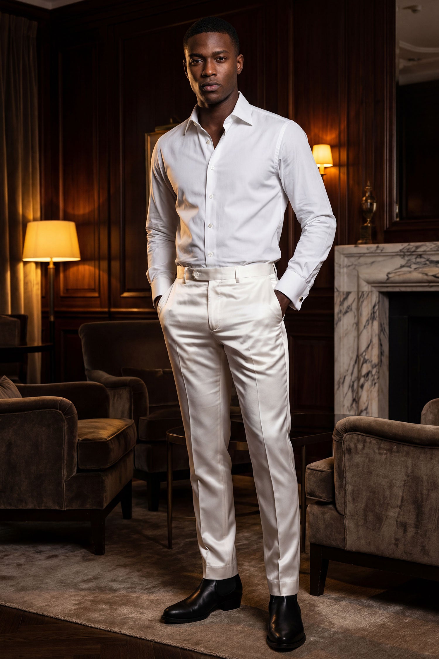 Barabas Men's Solid Color Shiny Dress Pants 6VP1010 Beige