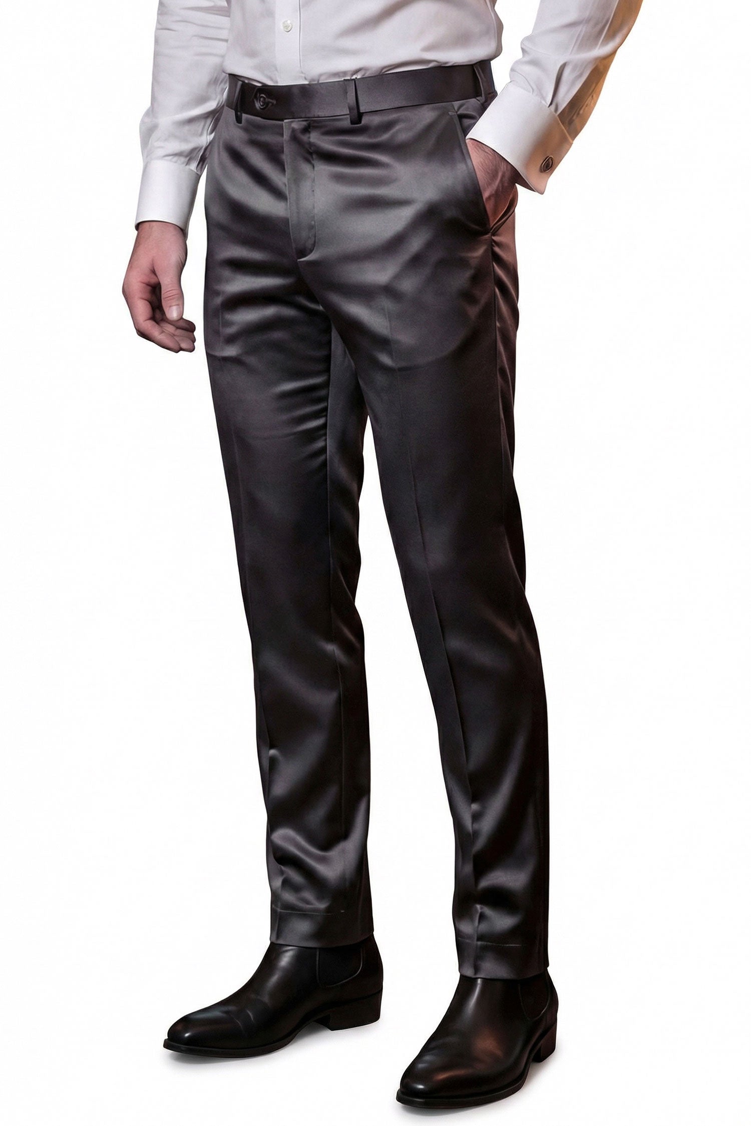 Barabas Men's Solid Color Shiny Dress Pants 6VP1010 Grey