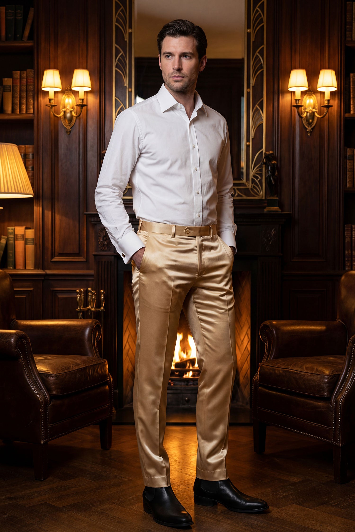 Barabas Men's Solid Color Shiny Dress Pants 6VP1010 Brown