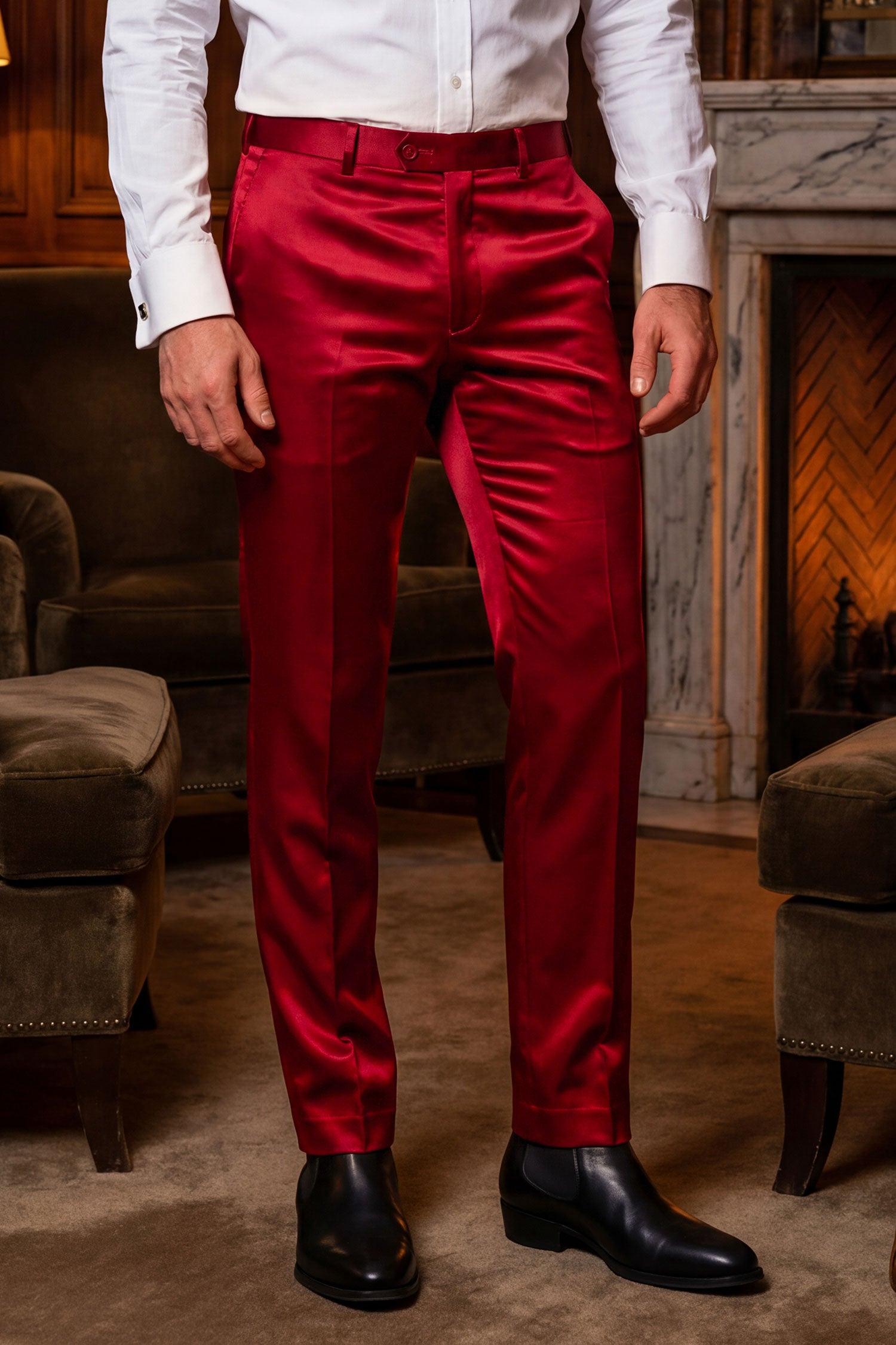 Barabas Men's Solid Color Shiny Dress Pants 6VP1010 Red