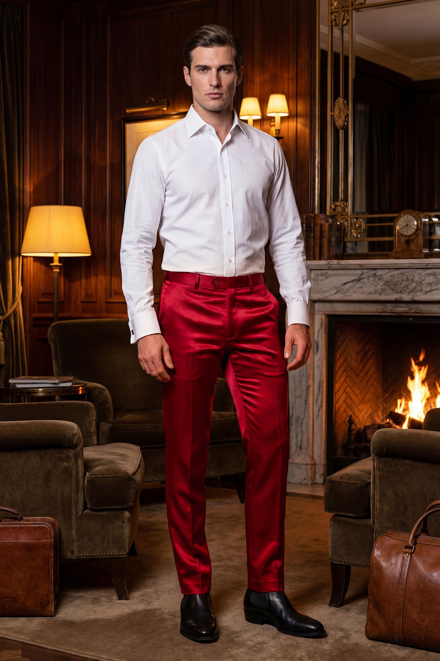 Barabas Men's Solid Color Shiny Dress Pants 6VP1010 Burgundy