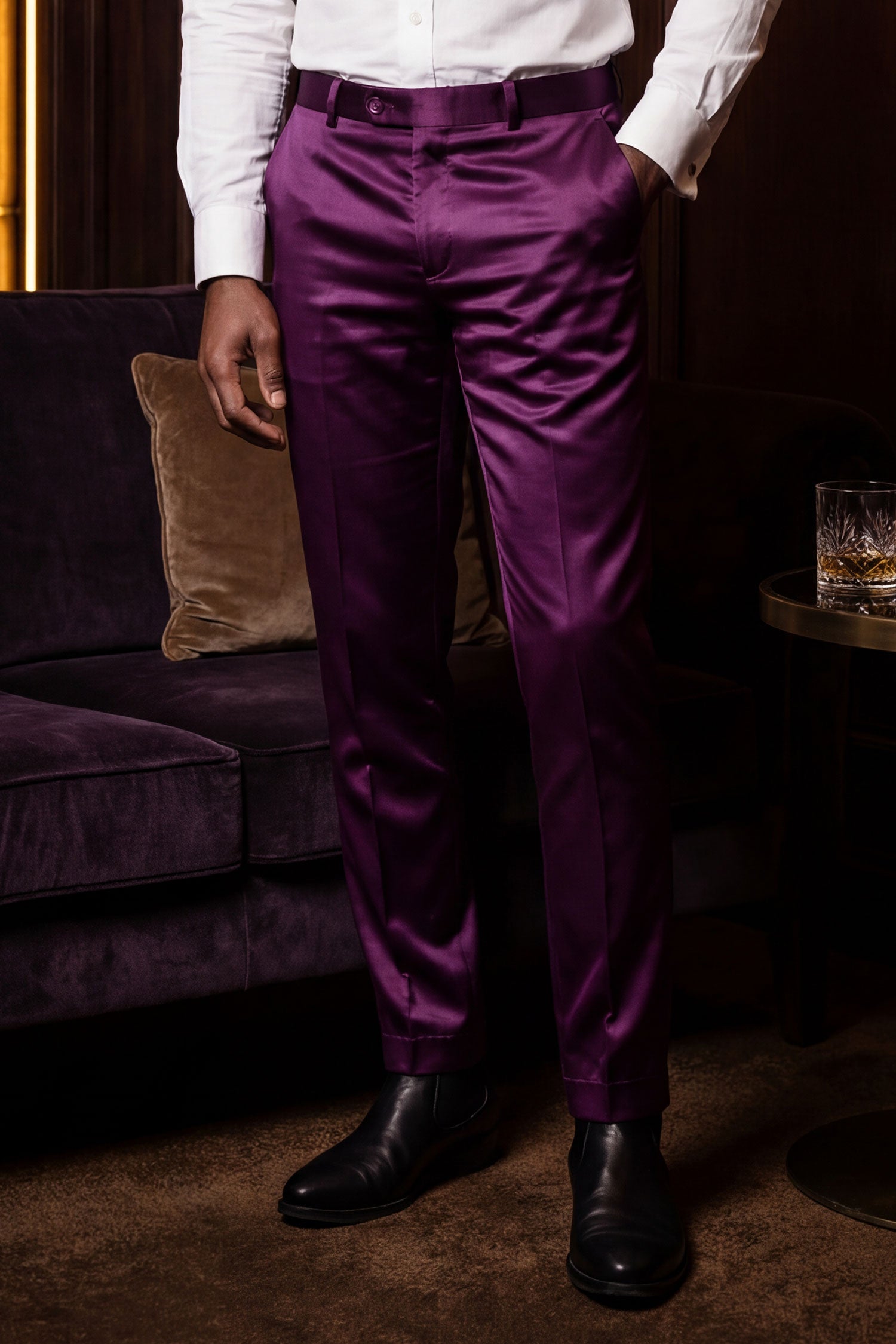 Barabas Men's Solid Color Shiny Dress Pants 6VP1010 Purple