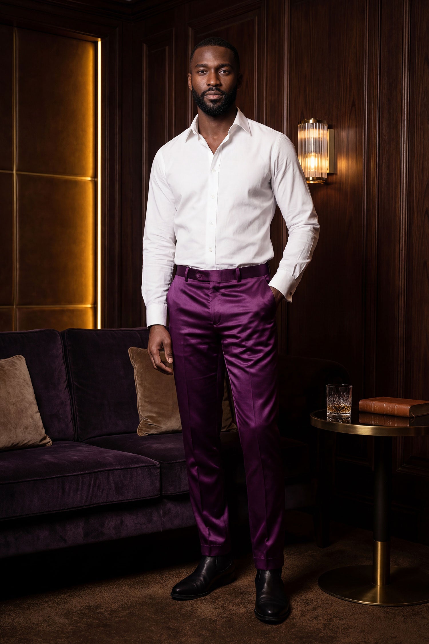 Barabas Men's Solid Color Shiny Dress Pants 6VP1010 Violet