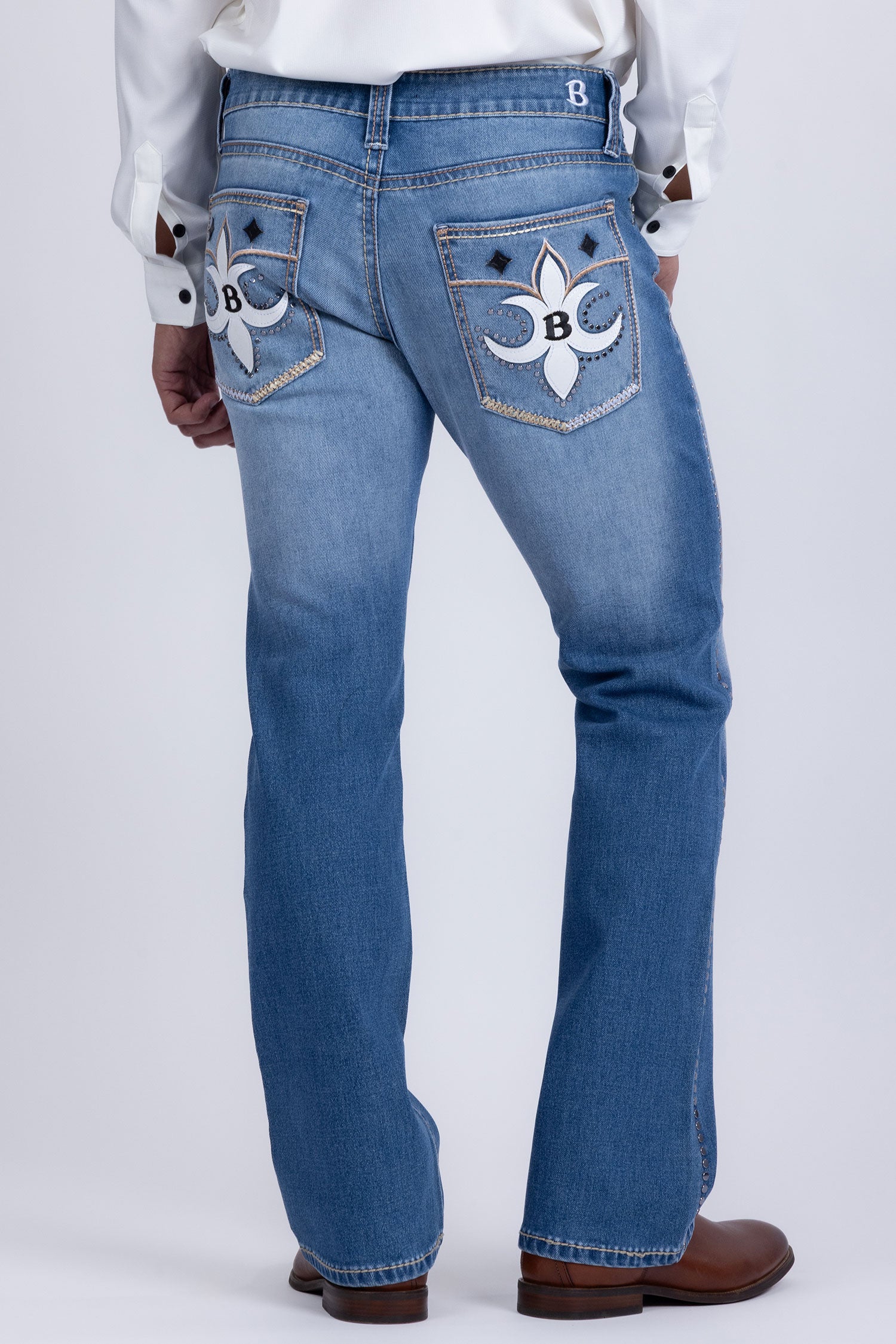 Men's Western Fleur-De-Lis "B' Straight-Fit Jeans | BARABAS 6WD02 Blue