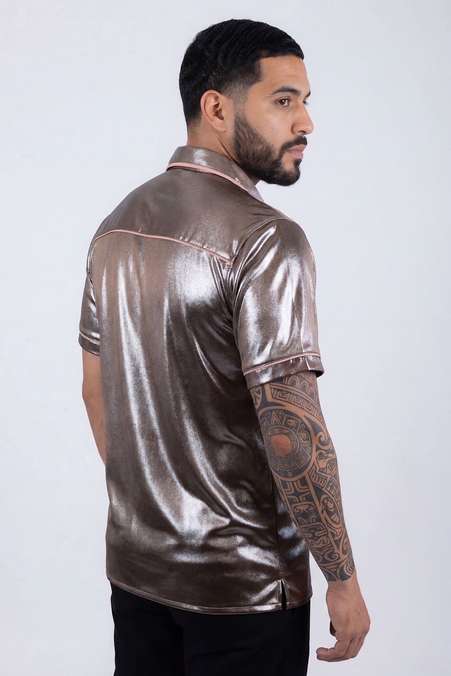 Barabas Men's Metallic Shiny Short Sleeve Casual Western Shirt 6WS02 Brown