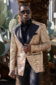 BARABAS Men's Linear Sequin Design Peak Lapel Shiny Blazer 4BLR34 #Color_Gold