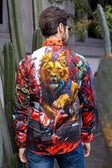 BARABAS Men's Rhinestone Floral Lion Long Sleeve Shirts 4SPR05 #Color_Red