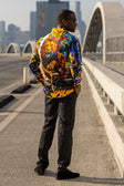 BARABAS Men's Rhinestone Floral Lion Long Sleeve Shirts 4SPR05 #Color_Royal