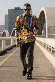 BARABAS Men's Rhinestone Floral Lion Long Sleeve Shirts 4SPR05 #Color_Royal