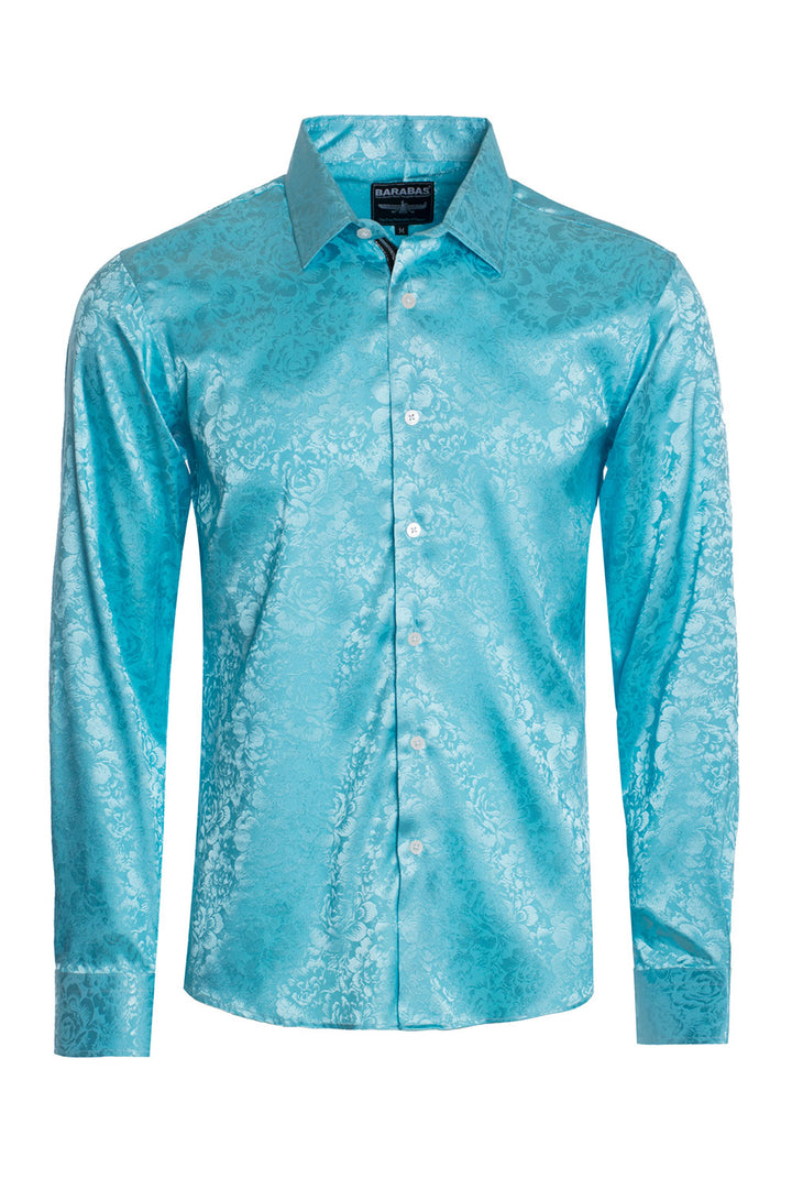 BARABAS Men textured floral button down Green shirts B309 Turquoise 