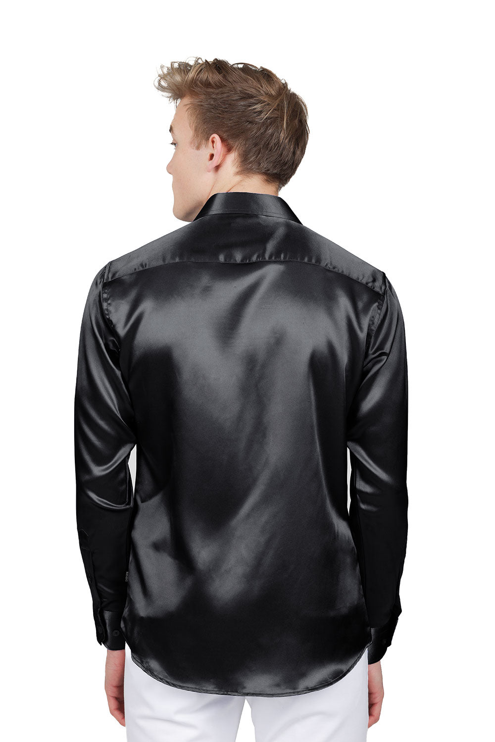 BARABAS Mens Luxury Metallic Long Sleeve Button Down Shiny shirts B312 Black
