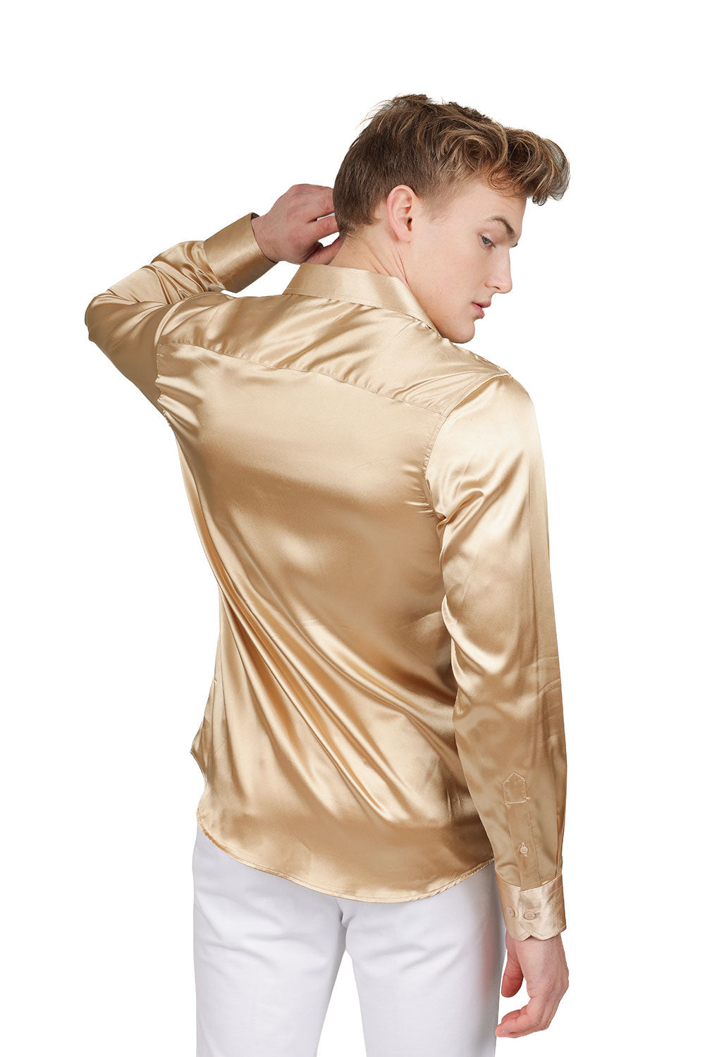 BARABAS Mens Luxury Shiny Long Sleeve Button Down Metallic Shirts B312 Gold