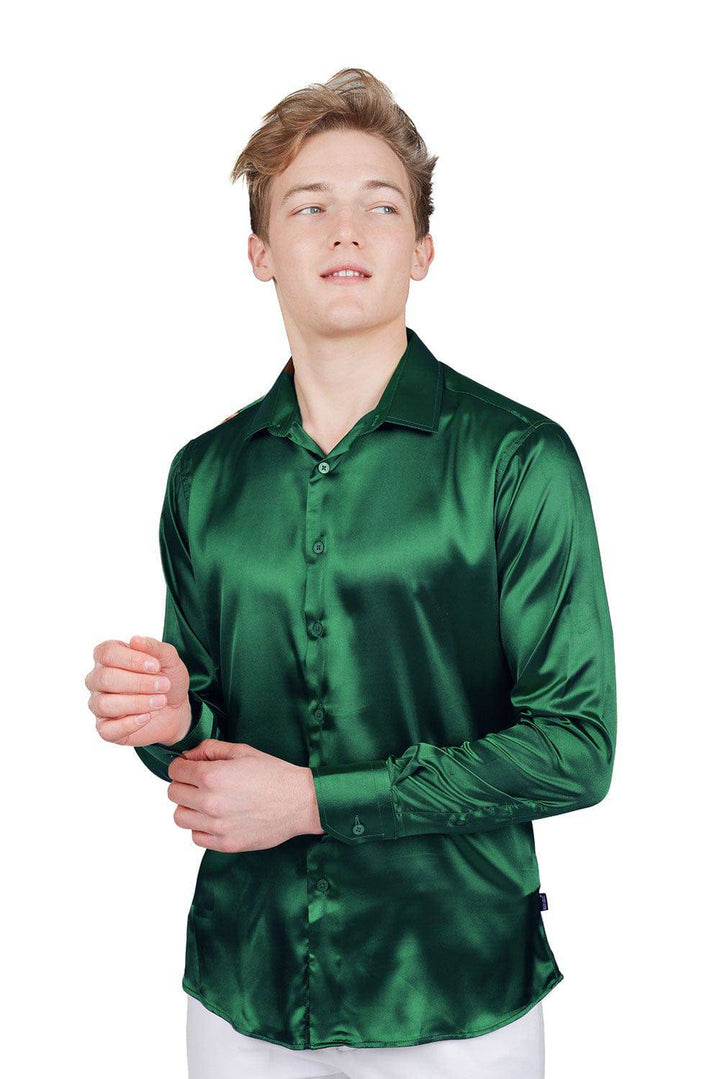 BARABAS Mens Luxury Shiny Long Sleeve Button Down Metallic Shirts B312 Green