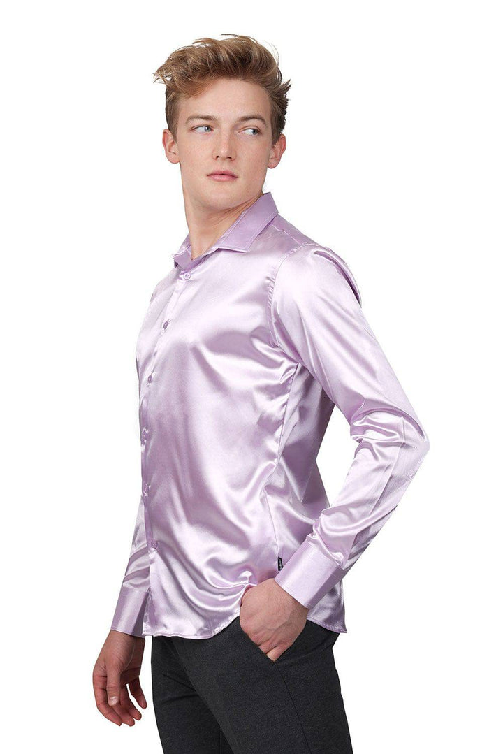 BARABAS Mens Luxury Shiny Long Sleeve Button Down Metallic Shirts B312 Purple