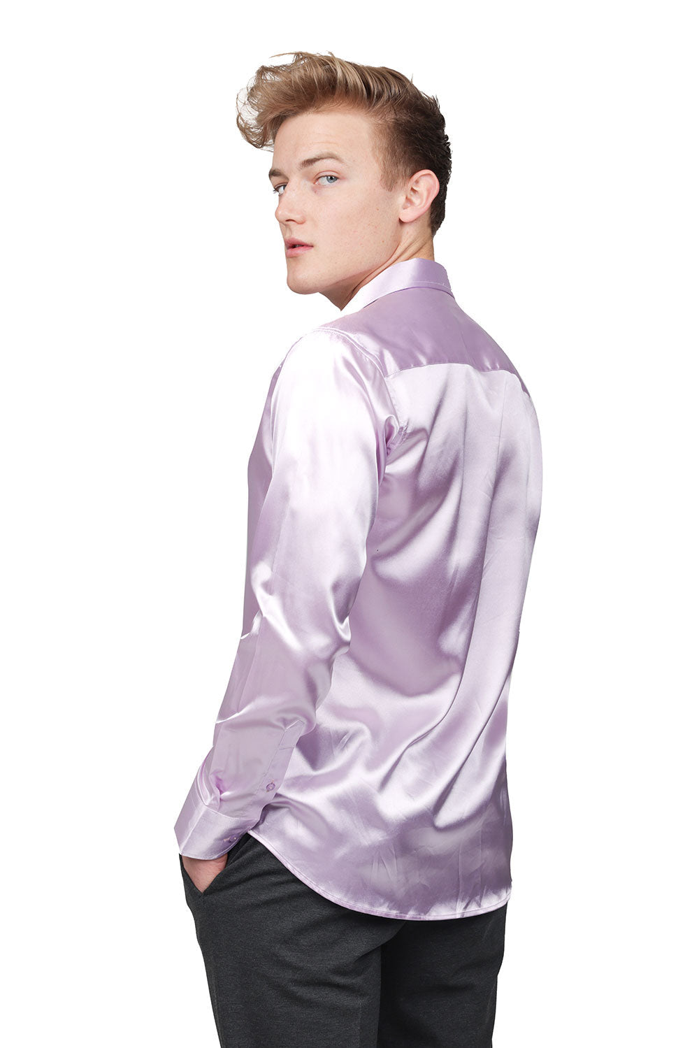 BARABAS Mens Luxury Shiny Long Sleeve Button Down Metallic Shirts B312 Purple