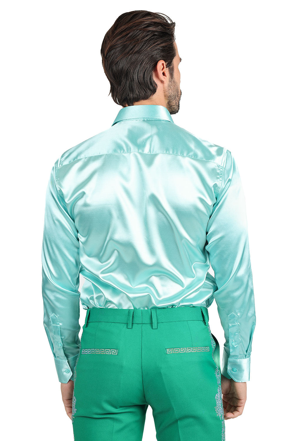 BARABAS Mens Luxury Shiny Long Sleeve Button Down Metallic Shirts B312 Mint