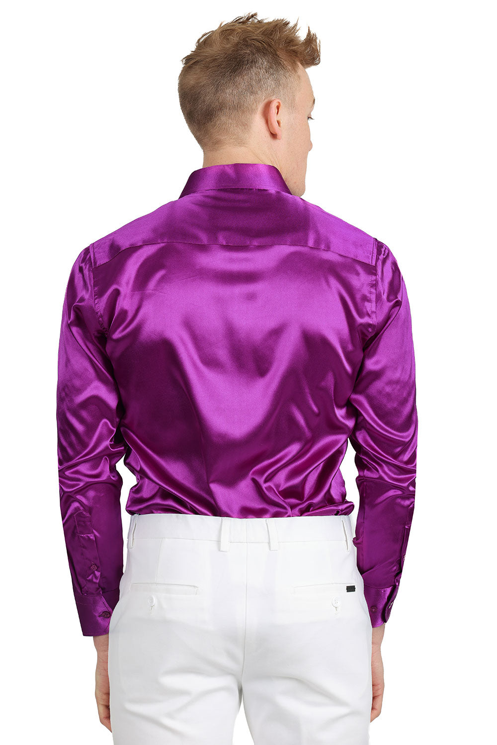 BARABAS Mens Luxury Metallic Long Sleeve Button Down Shiny shirts B312 Purple