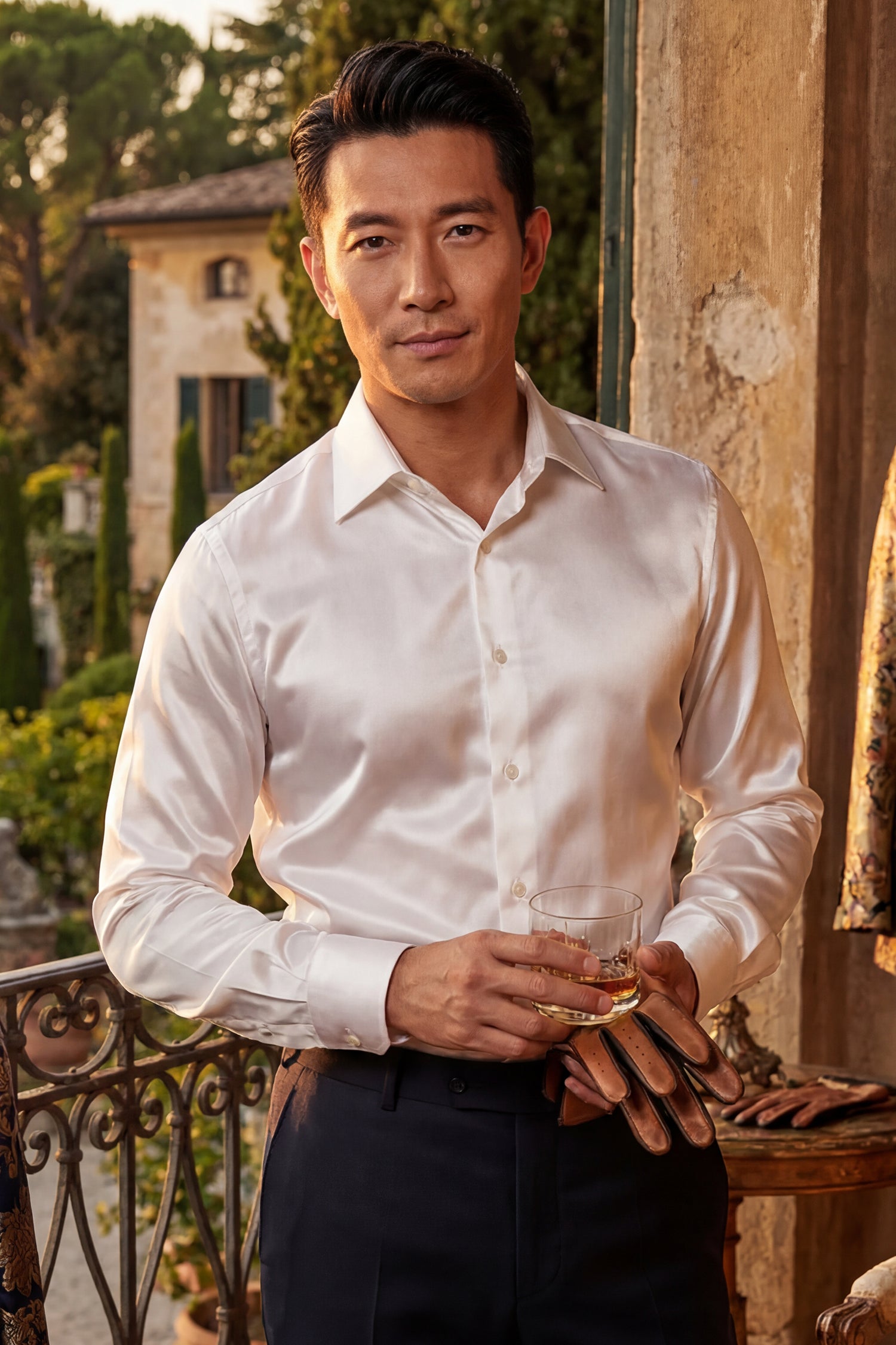 BARABAS Mens Luxury Shiny Long Sleeve Button Down Metallic Shirts B312 pearl