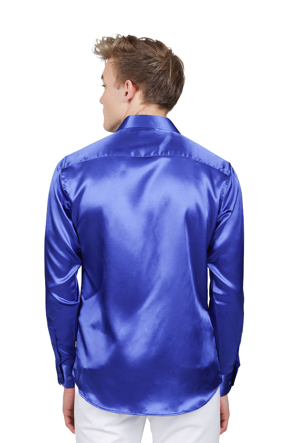 BARABAS Mens Luxury Metallic Long Sleeve Button Down Shiny shirts B312 Royal Blue