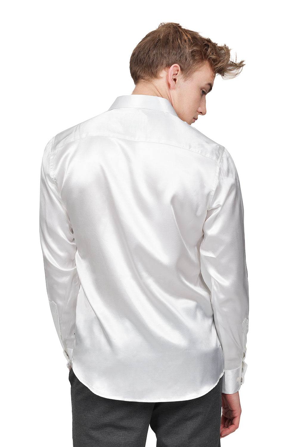 BARABAS Mens Luxury Metallic Long Sleeve Button Down Shiny shirts B312 White