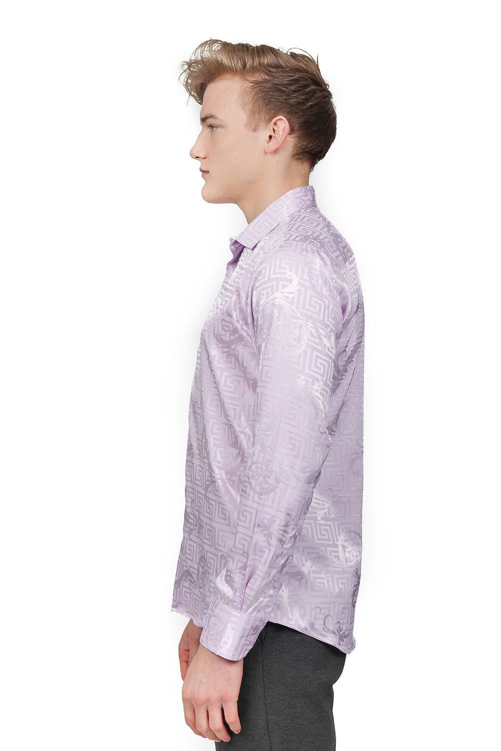 BARABAS Men's Greek Key Baroque Long Sleeve Button Down Shirt B313 Purple