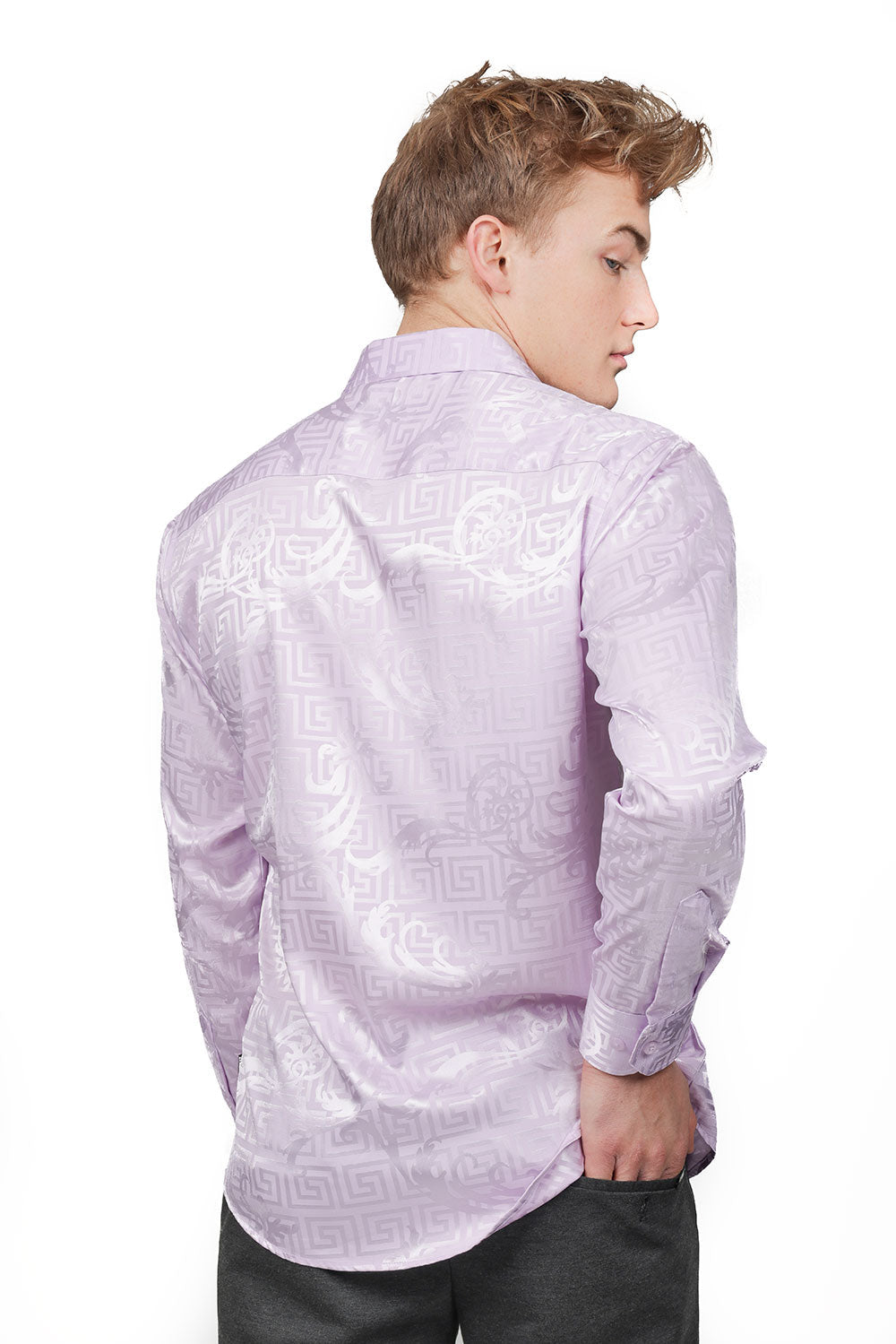 BARABAS Men's Greek Key Baroque Long Sleeve Button Down Shirt B313 Purple