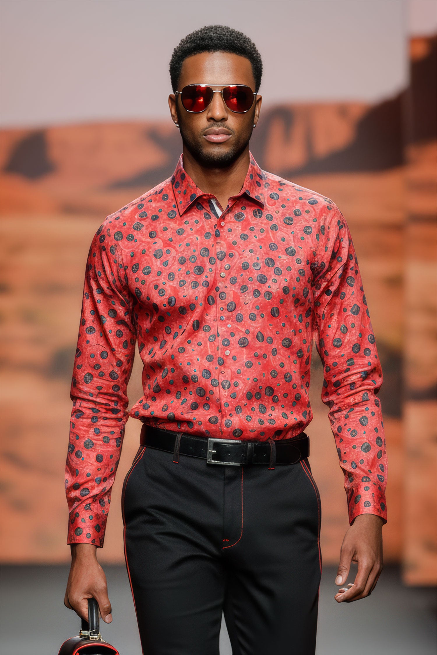 BARABAS men's floral paisley polka dotted printed shirts B339 Red black