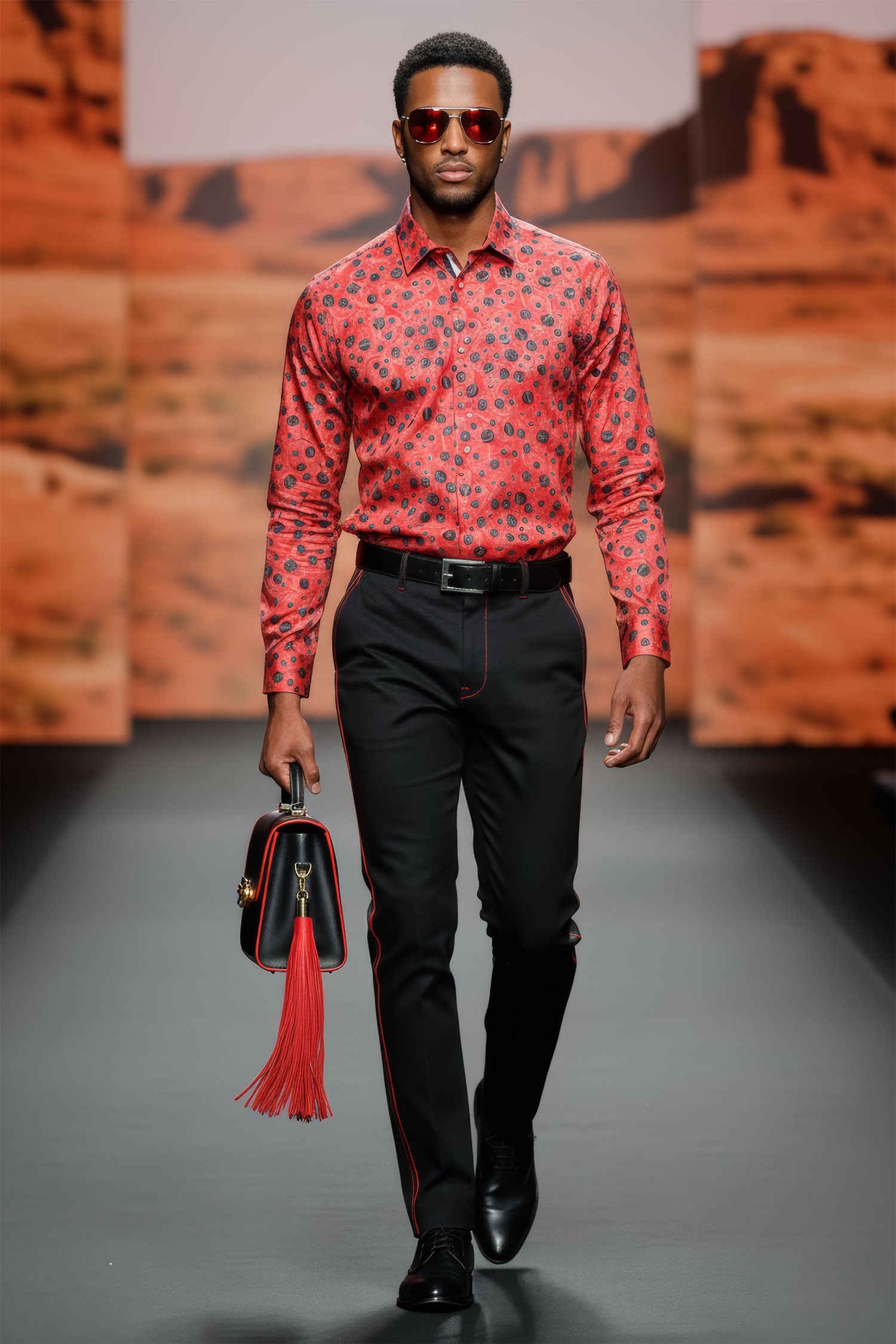 BARABAS men's floral paisley polka dotted printed shirts B339 Red black