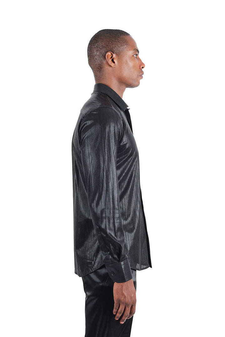 BARABAS Men's Premium Shinny Solid Color Button Down Dress Shirts B46 Black