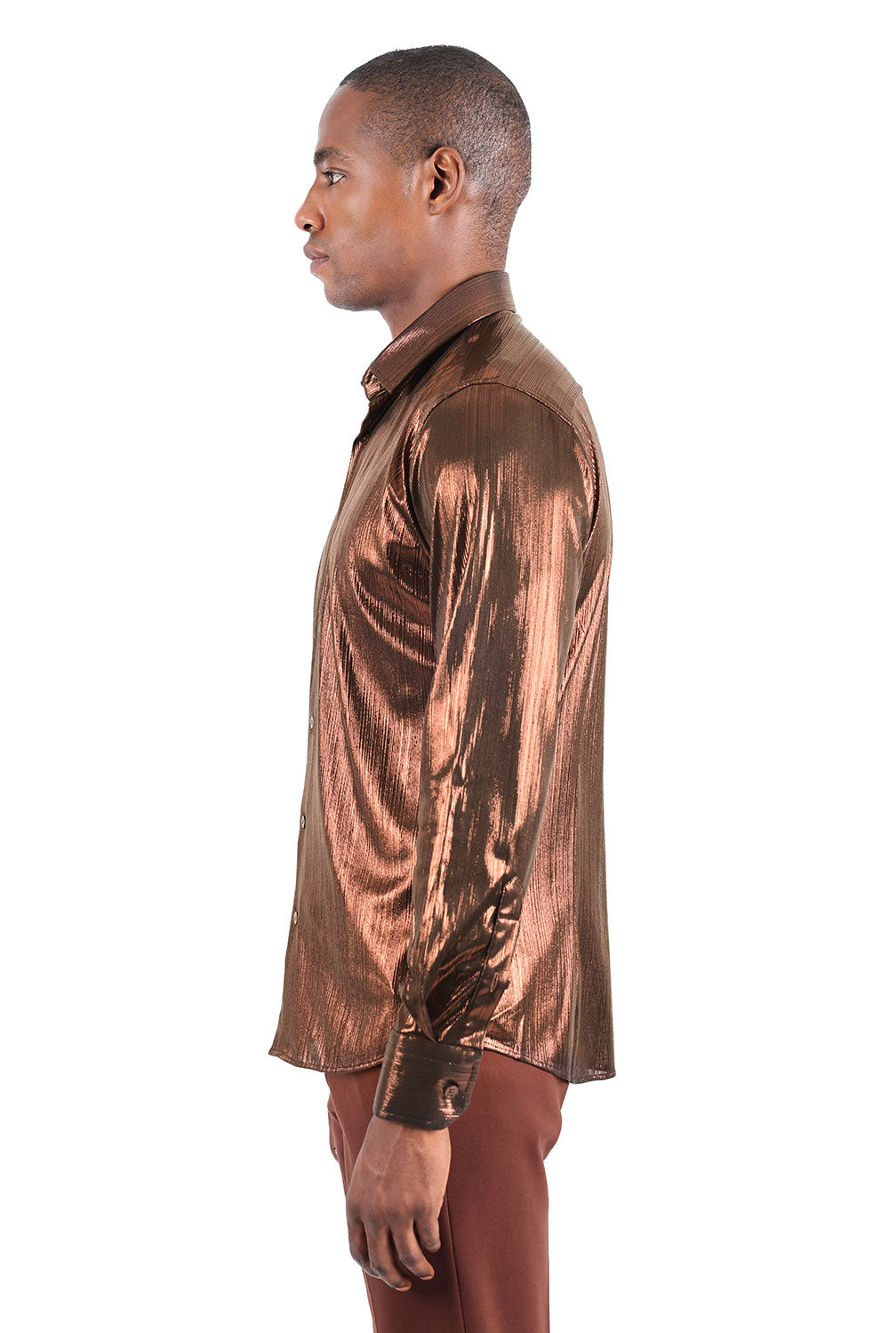 BARABAS Men's Premium Shinny Solid Color Button Down Dress Shirts B46 Bronze