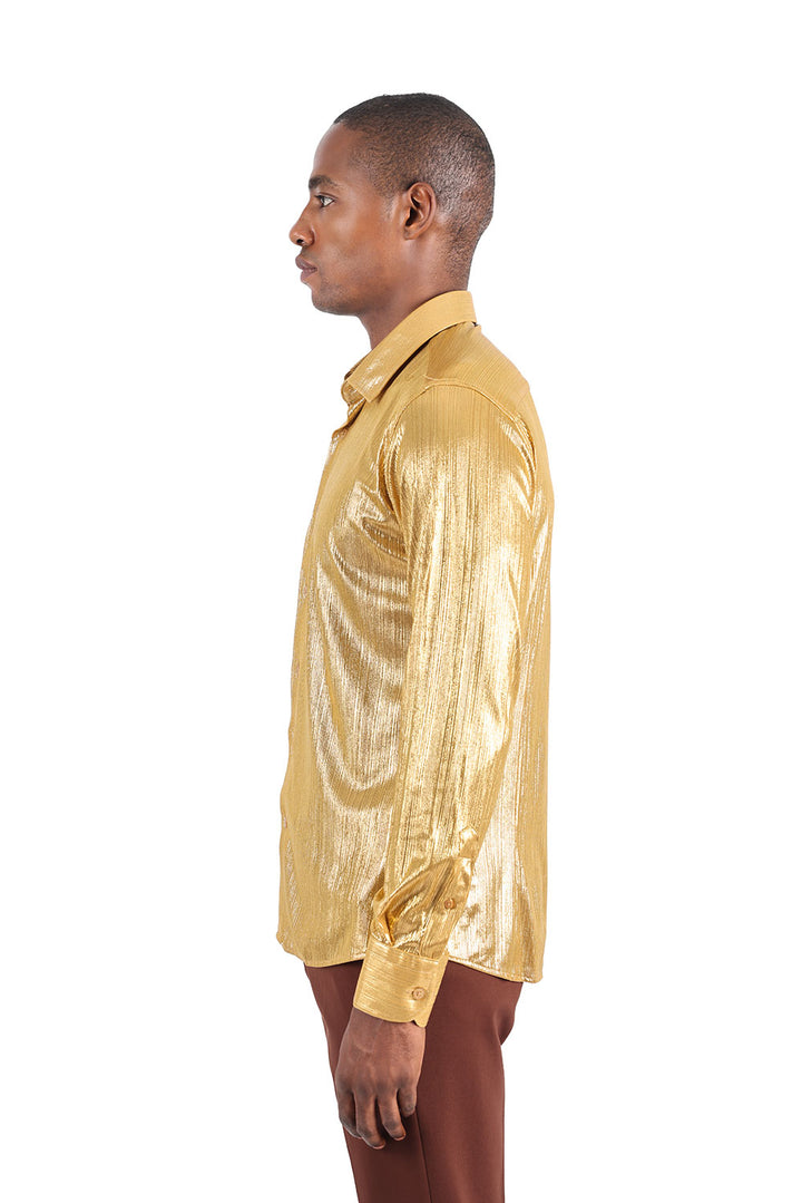 BARABAS Men's Premium Shinny Solid Color Button Down Dress Shirts B46 Gold