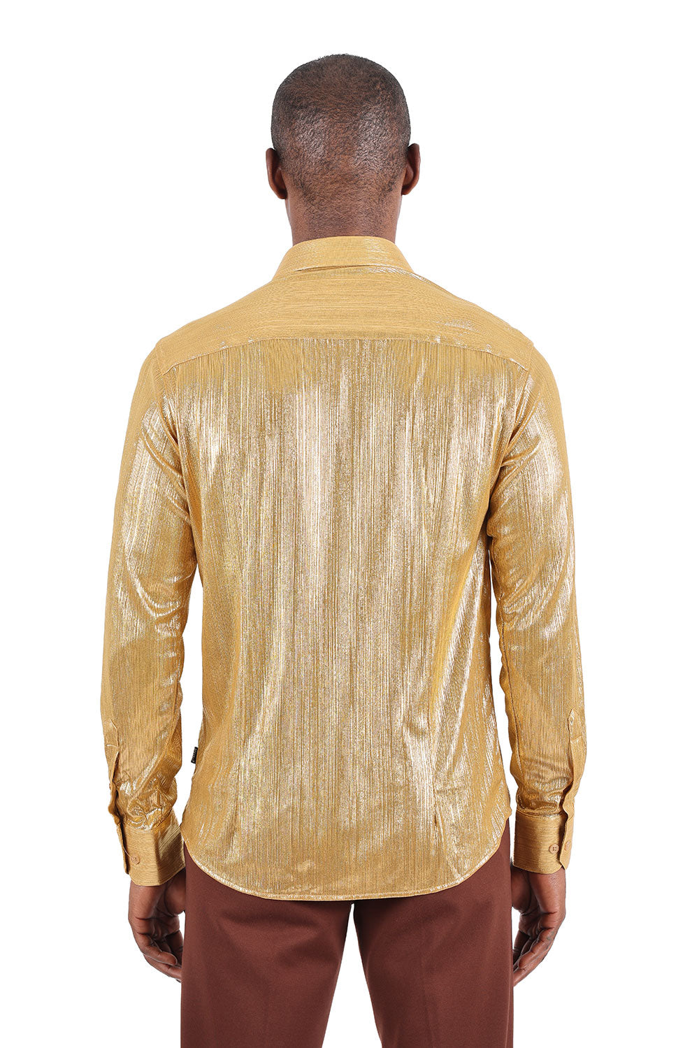 BARABAS Men's Premium Shinny Solid Color Button Down Dress Shirts B46 Gold