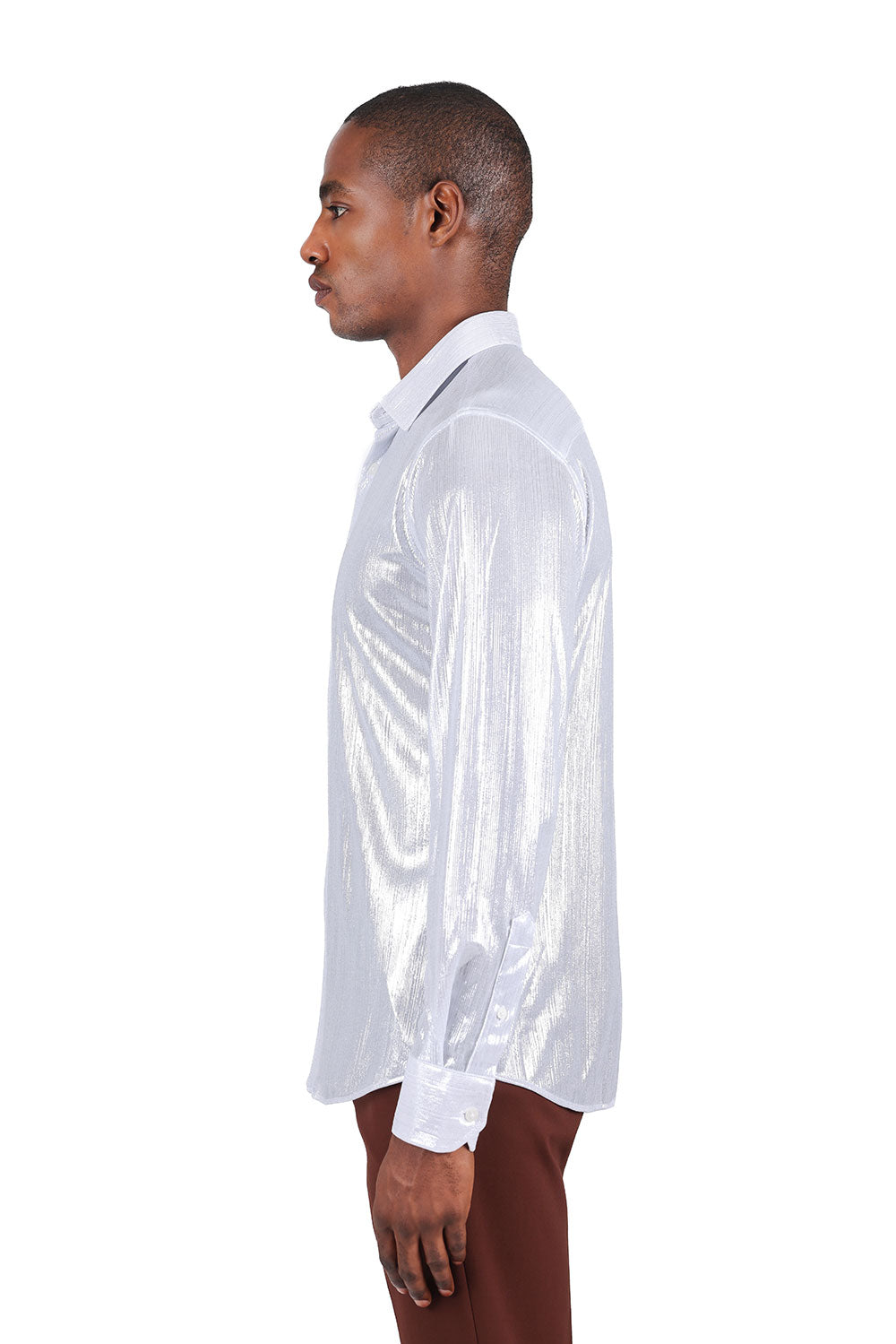 BARABAS Men's Premium Shinny Solid Color Button Down Dress Shirts B46 White