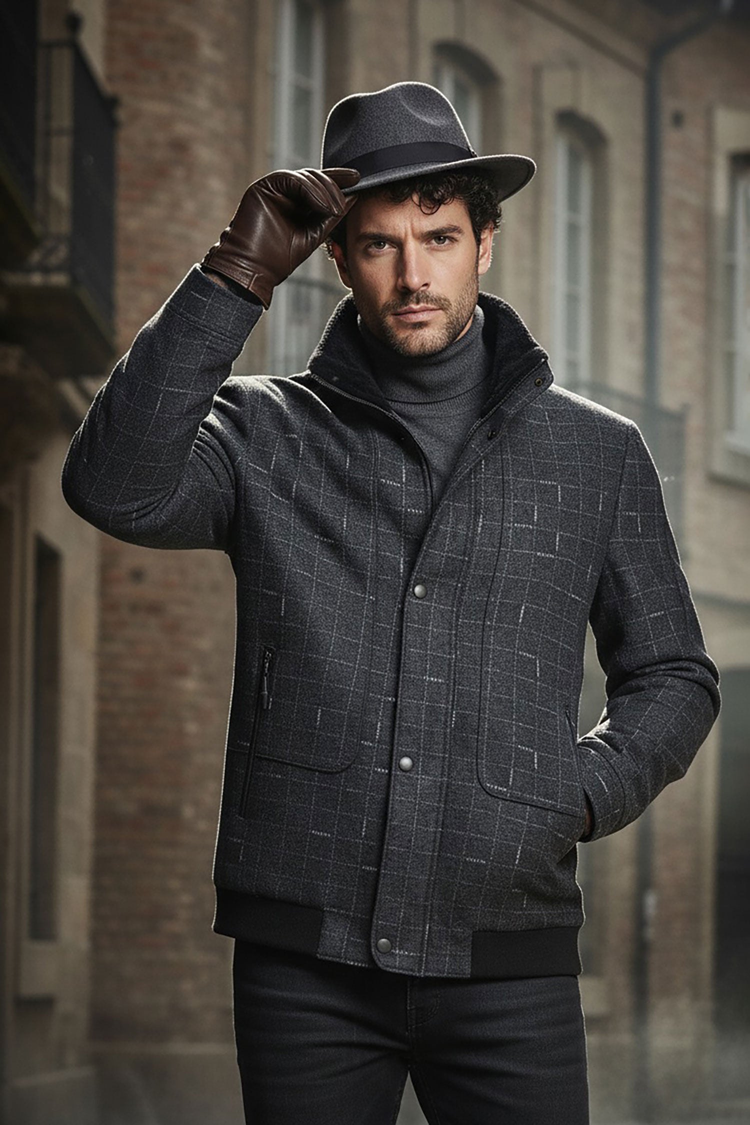 Barabas Men's black grey checkered wool Sherpa-Lined liner jacket BH56