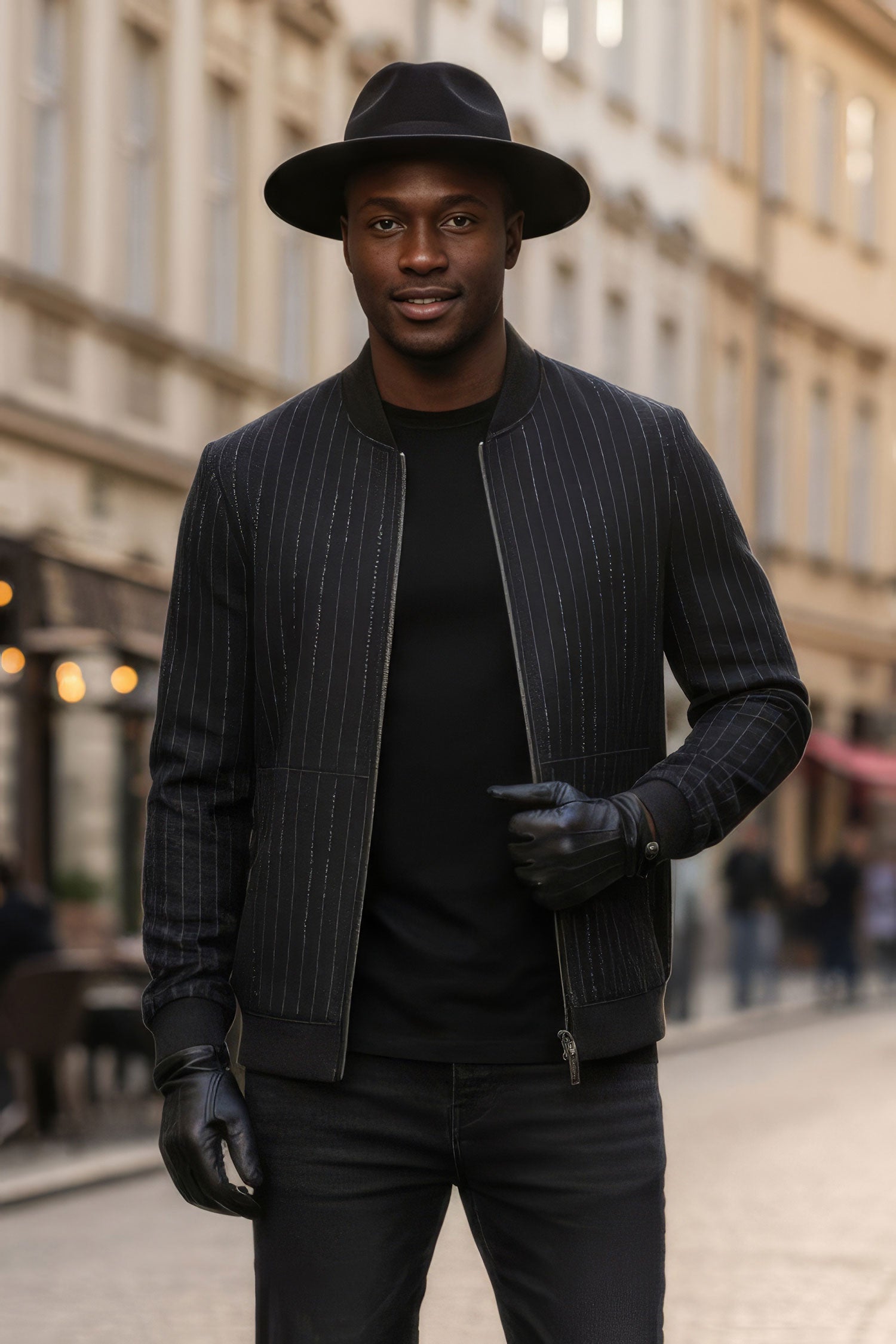 Barabas Men Coat Black grey knit collar striped liner jacket BH60