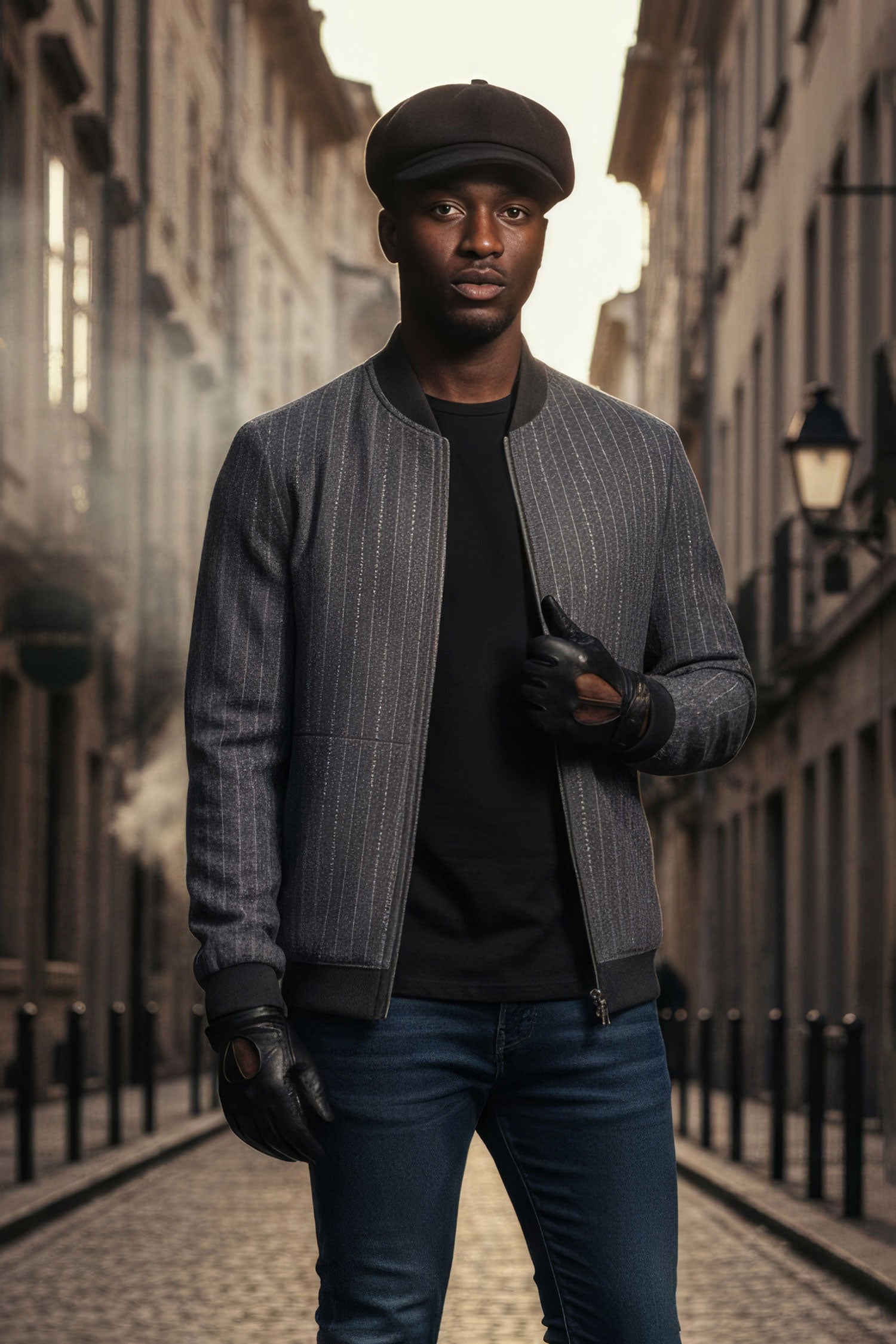 Barabas Men Coat Black grey knit collar striped liner jacket BH60