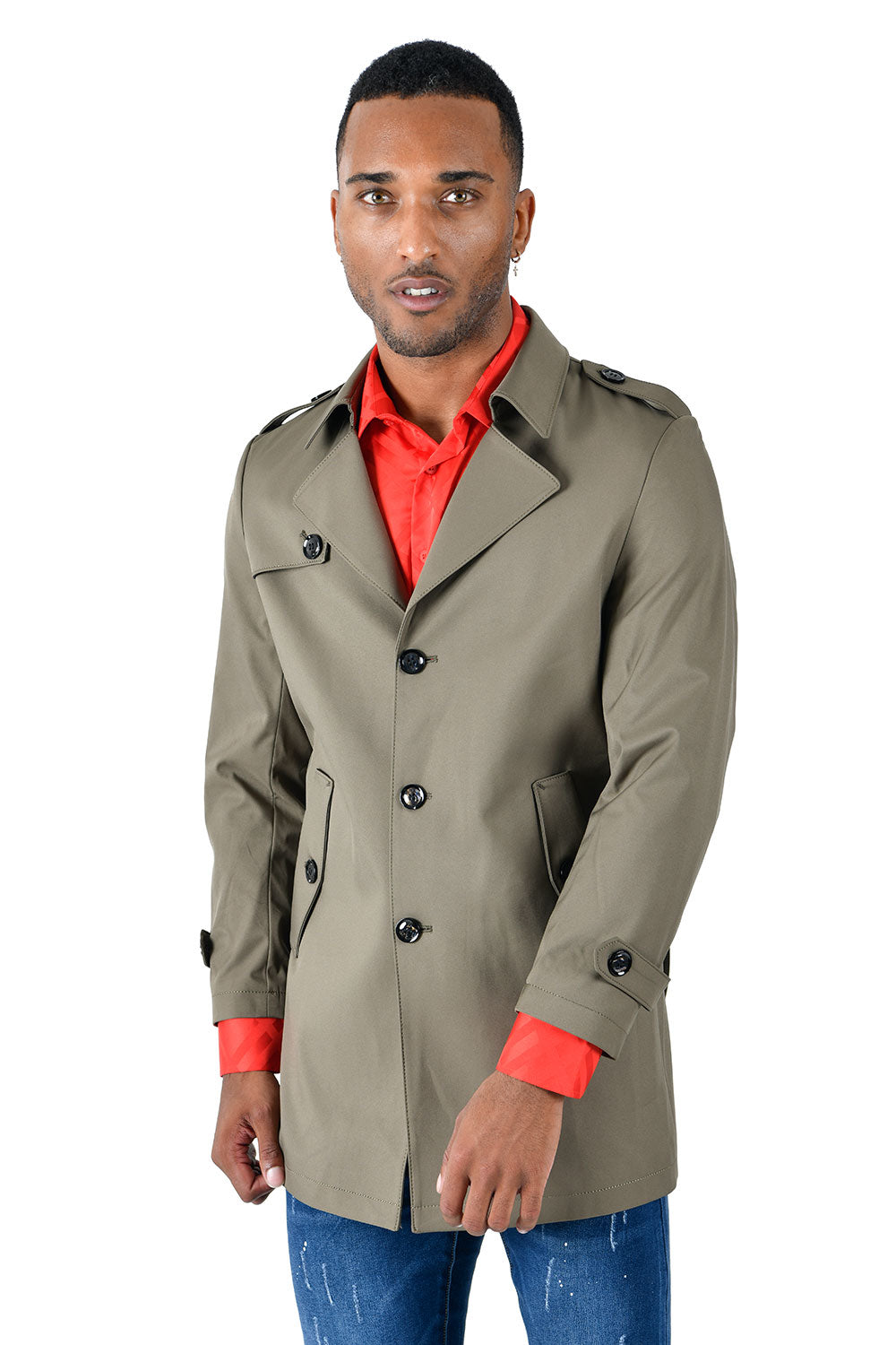 BARABAS Men's Belted Classic Rain Trench Coat BH71 Cream