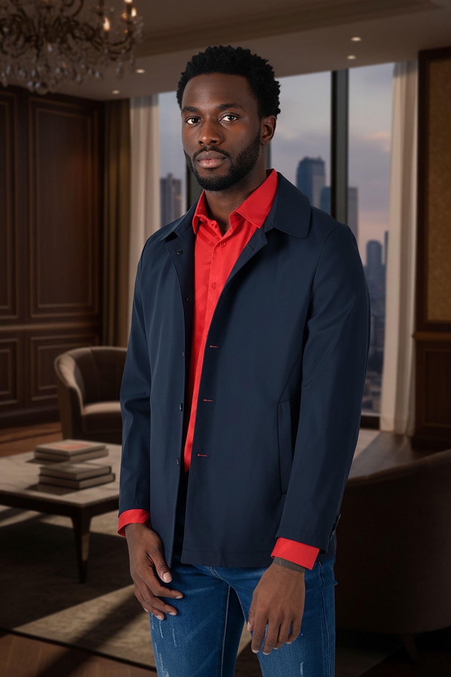 BARABAS Men's Solid Color Light Weight Trench Jacket BH72 