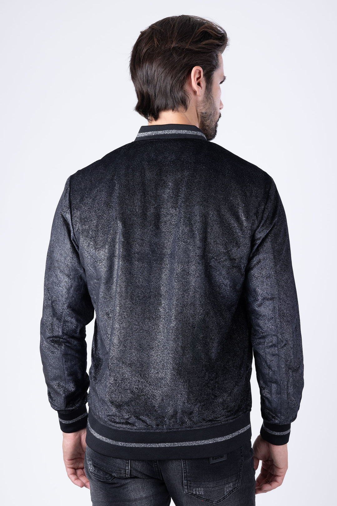 Barabas Men's Shiny Glittery Sparkly Bomber Jacket BJ1358 Black