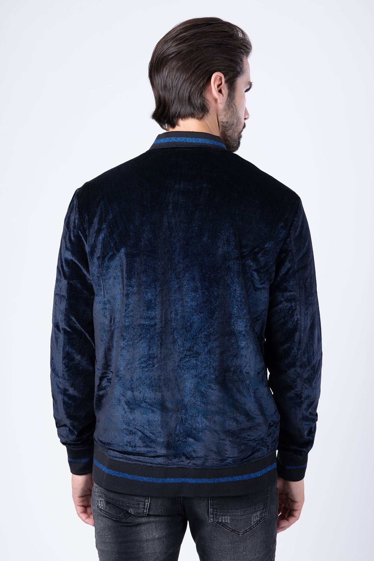 Barabas Men's Shiny Glittery Sparkly Bomber Jacket BJ1358 Navy