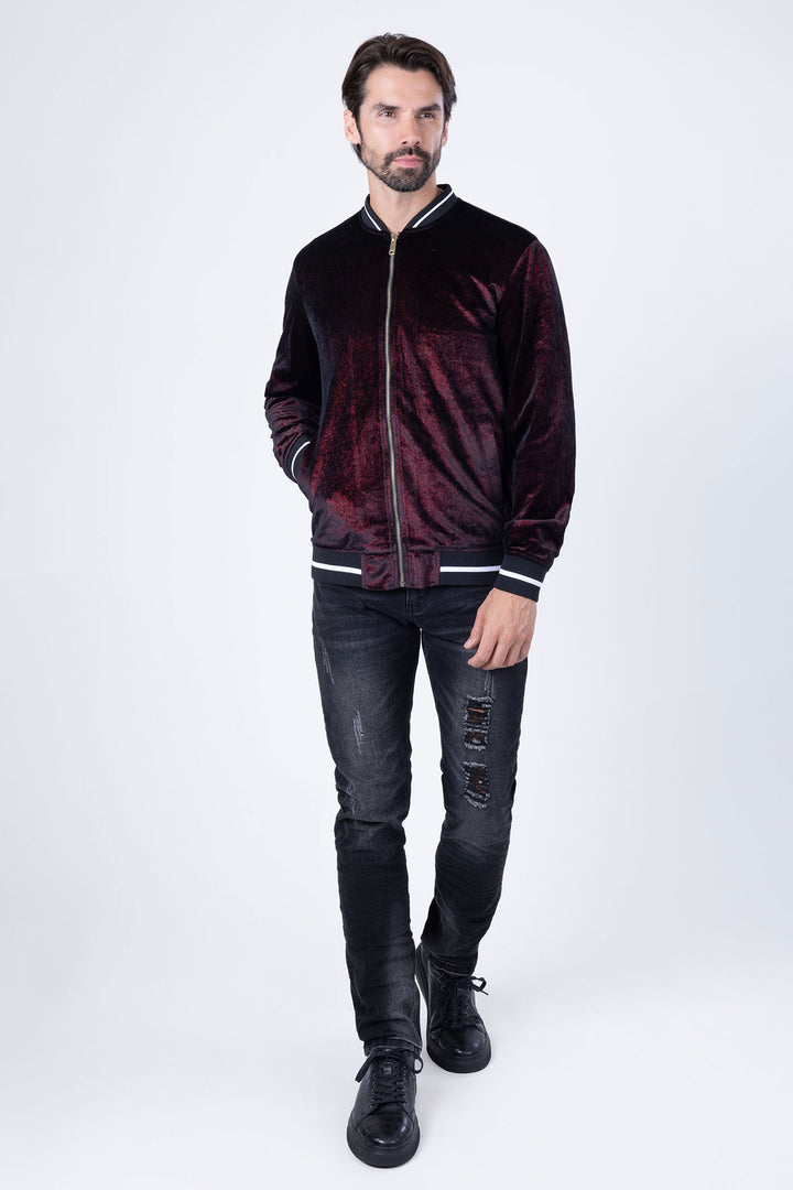 Barabas Men's Shiny Glittery Sparkly Bomber Jacket BJ1358 Red