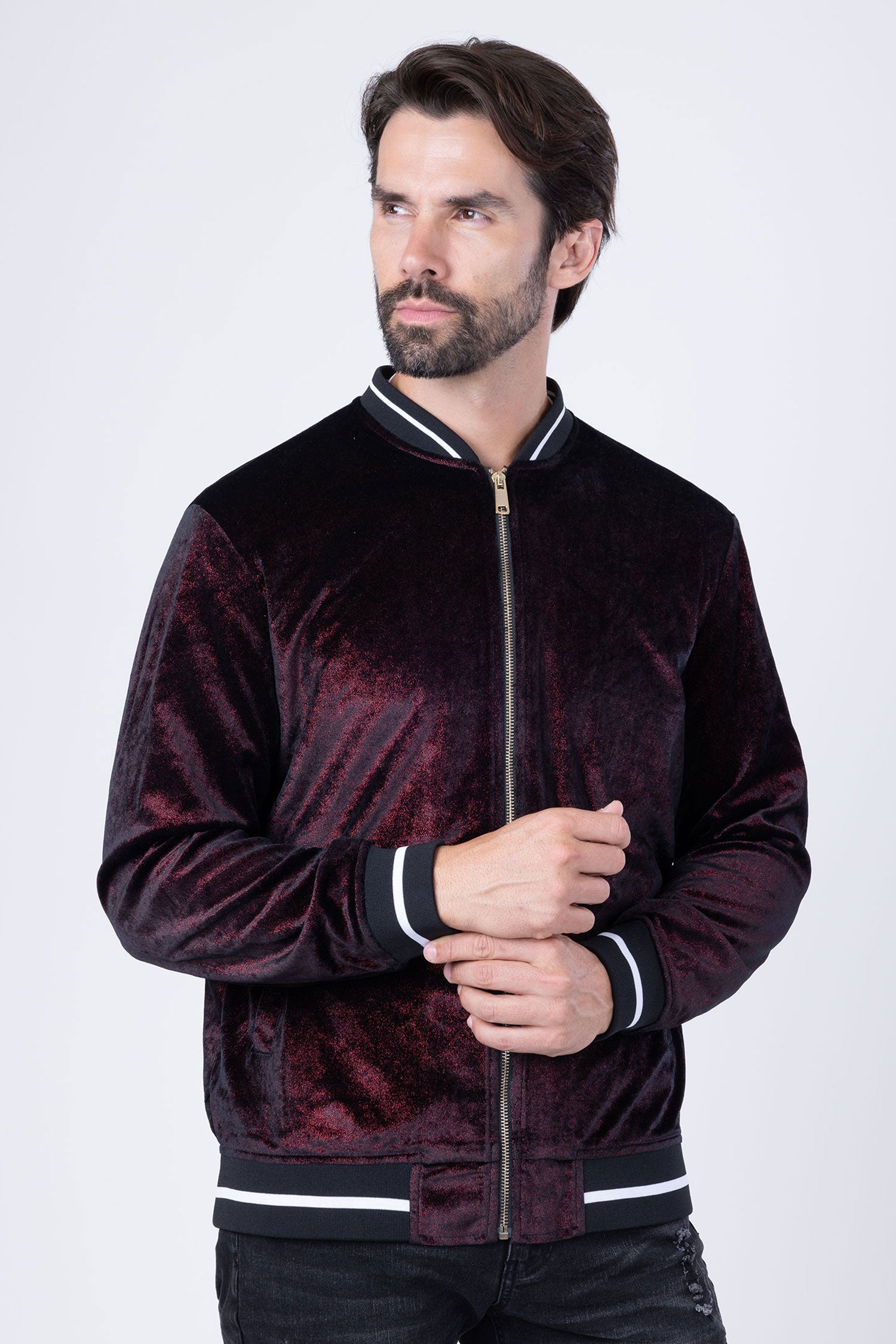 Barabas Men's Shiny Glittery Sparkly Bomber Jacket BJ1358 Red