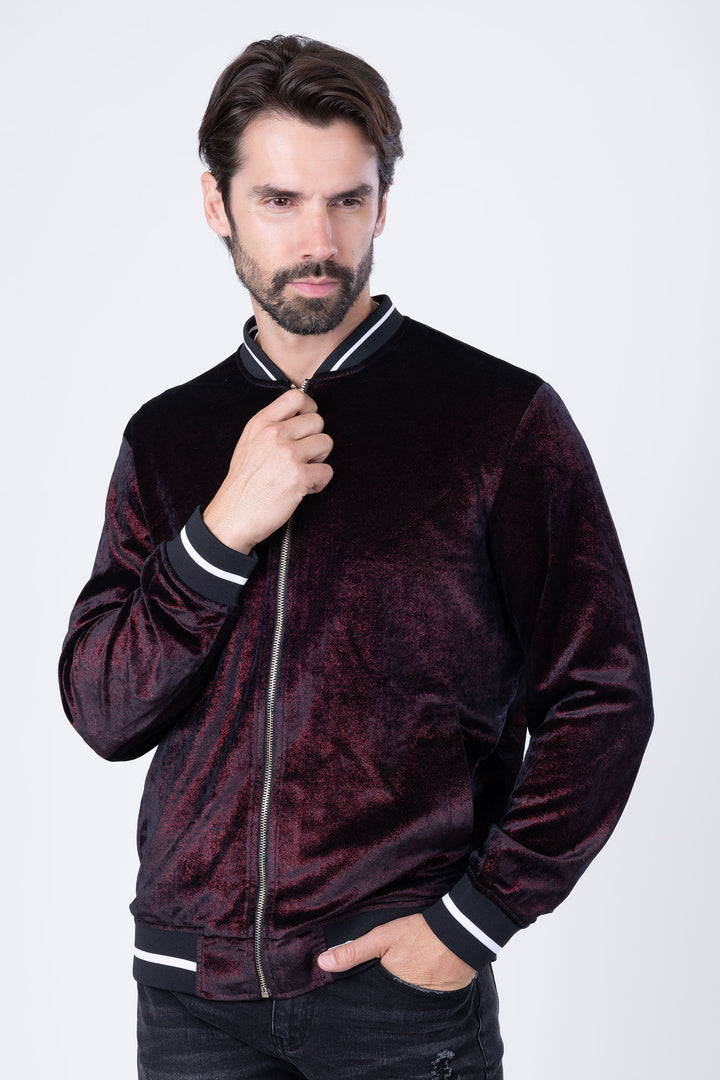 Barabas Men's Shiny Glittery Sparkly Bomber Jacket BJ1358 Red