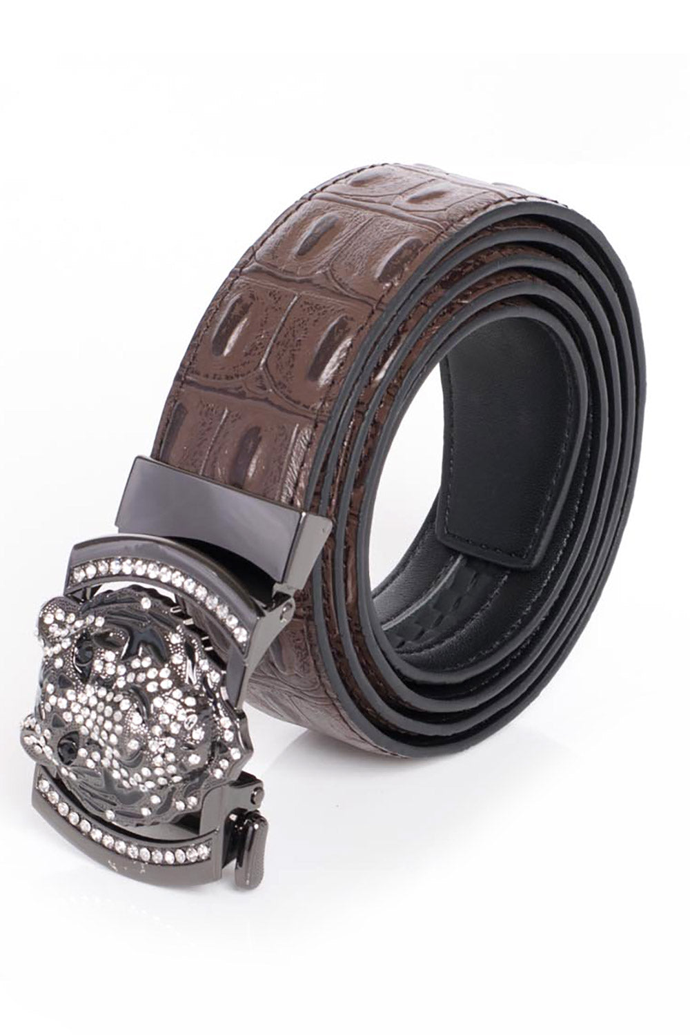 Barabas Men's Rhinestone Tiger Black Gold Buckle Leather Belt BK11