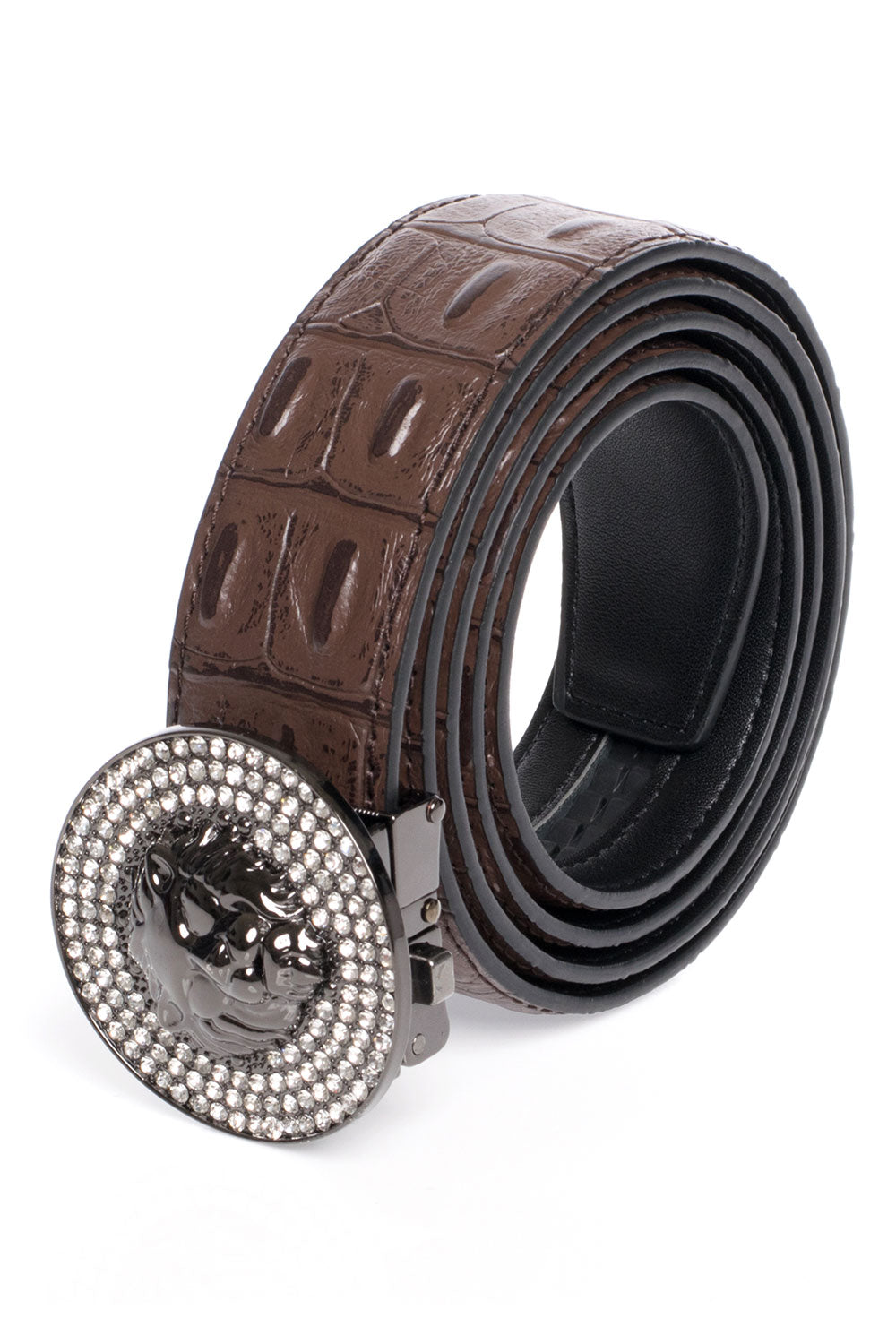 Barabas Men's Black Lion buckle Solid color Crocodile Snake belt BK803